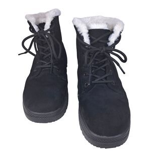 GO Winter Ankle Boots Faux Sherpa Lined size 38 (USA 7-71/2) Chunky Black Suede